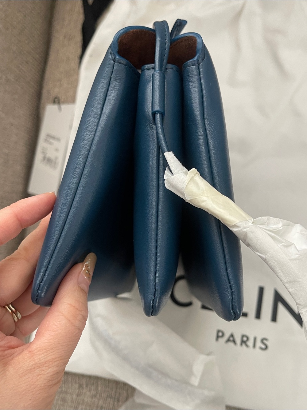 Celine New Trio Blue Leather Messenger Bag with Gold Logo - Picture 8 of 12